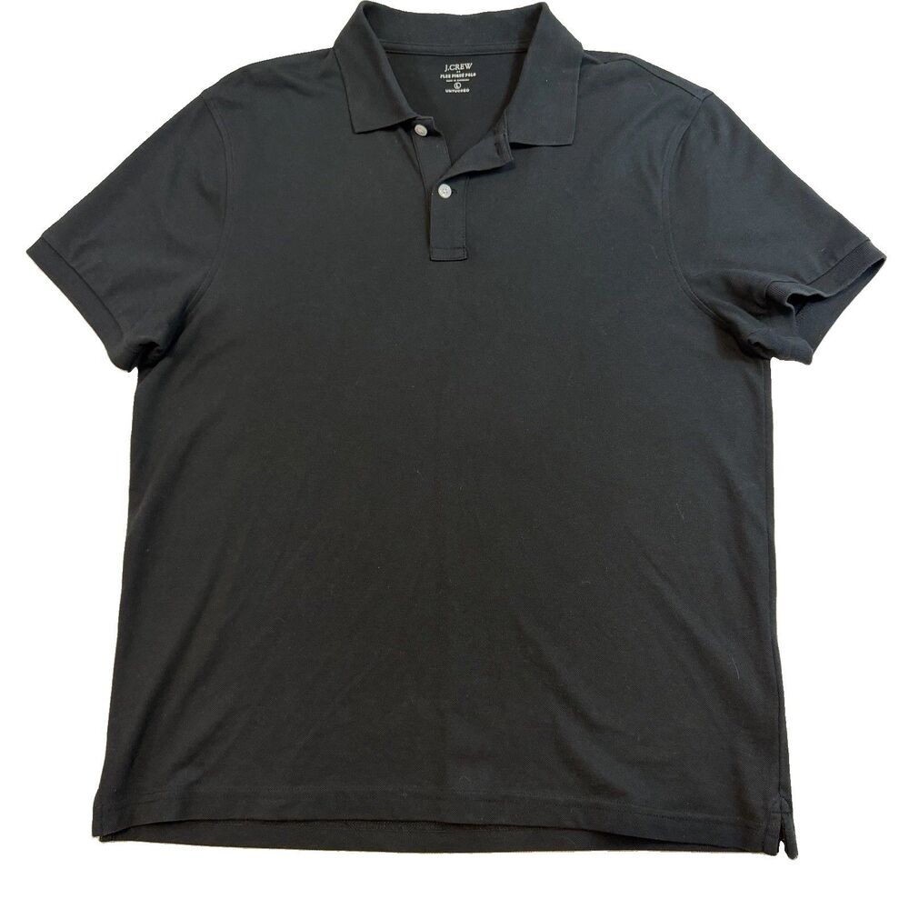 J Crew Flex Pique Polo Shirt Mens Large L Black Untucked Stretch Short Sleeve